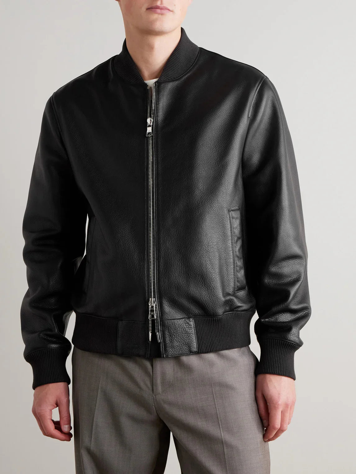 Full-Grain Leather Bomber Jacket