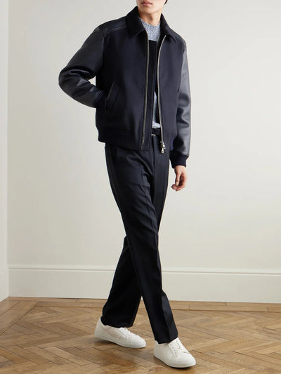 Panelled Ribbed Wool and Textured-Leather Varsity Jacket