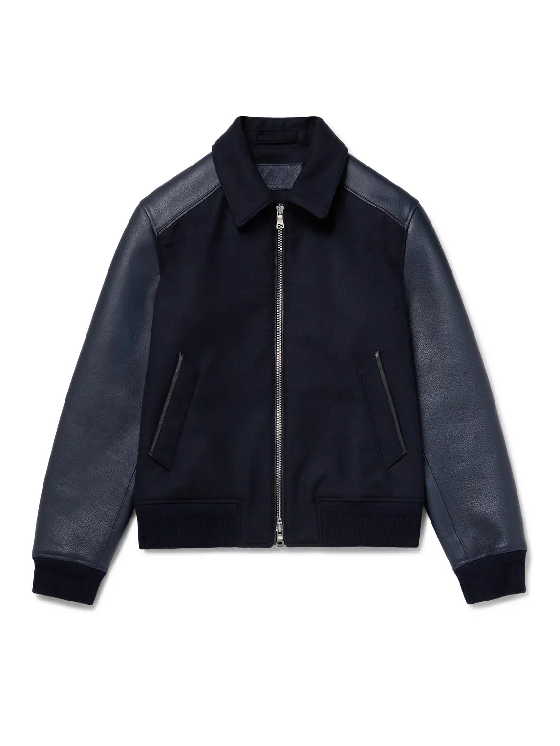 Panelled Ribbed Wool and Textured-Leather Varsity Jacket