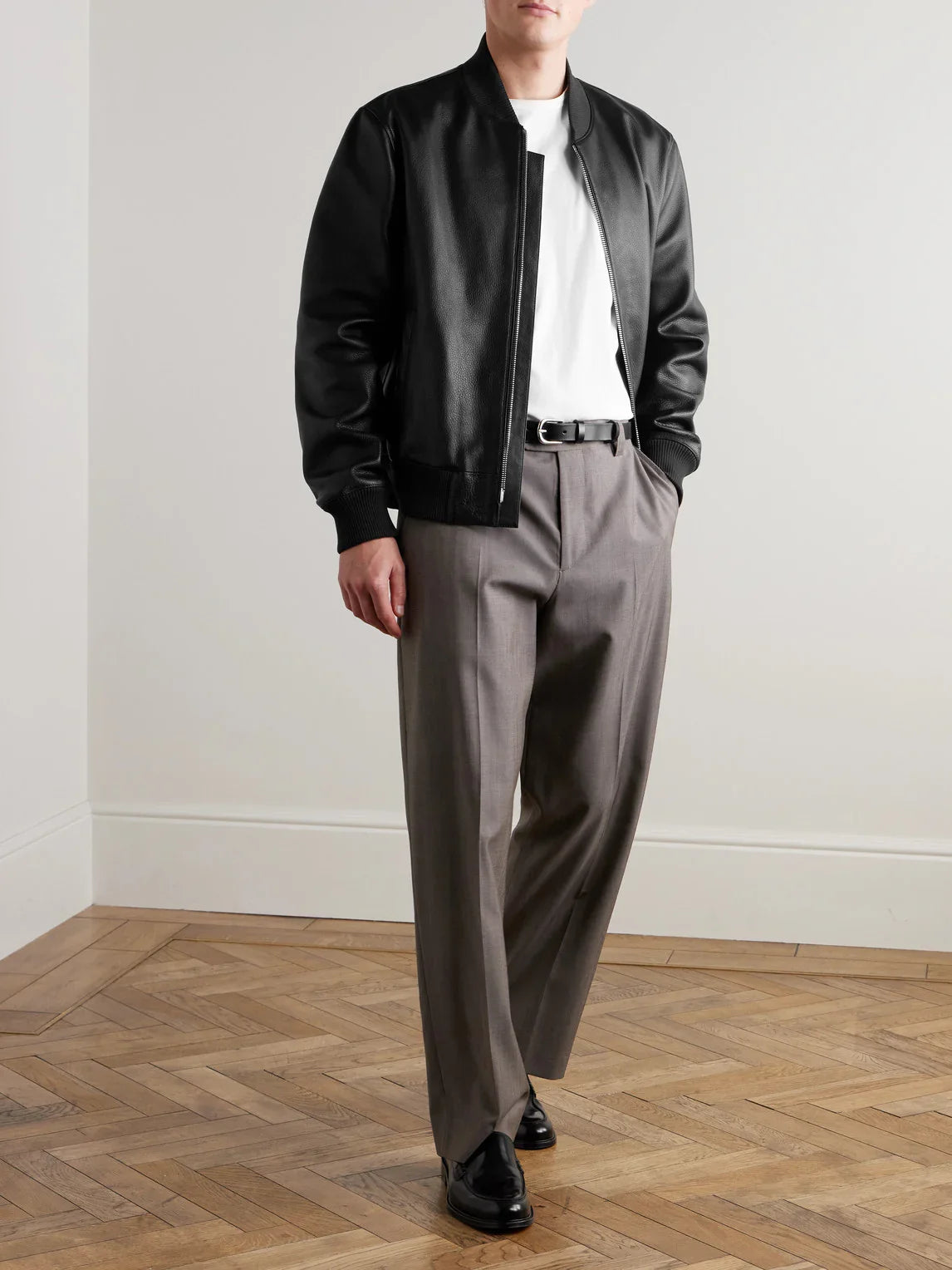 Full-Grain Leather Bomber Jacket