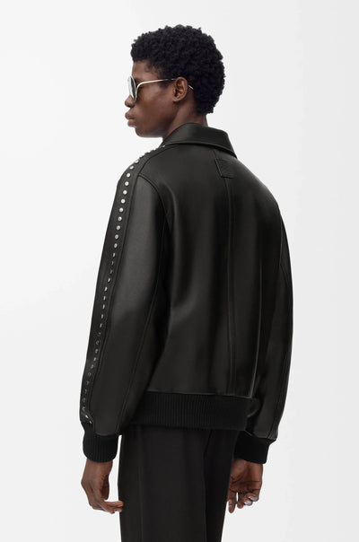 Studded Leather Bomber Jacket