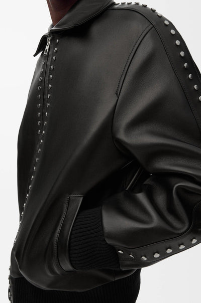 Studded Leather Bomber Jacket