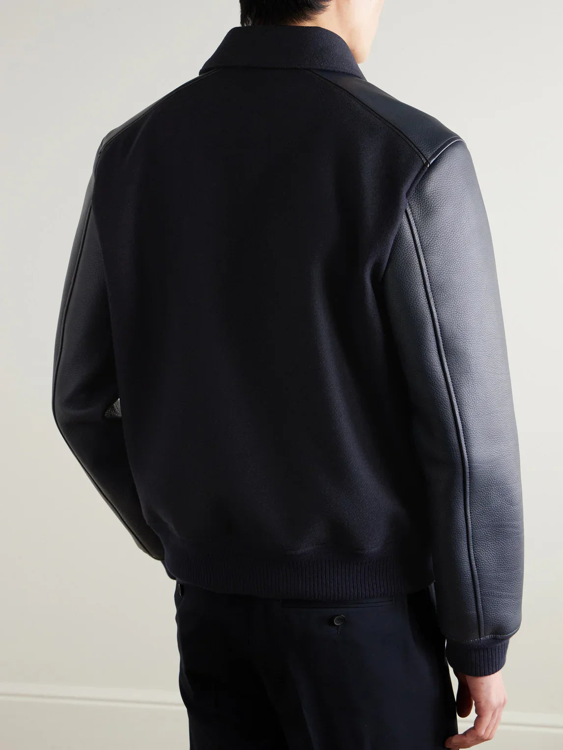 Panelled Ribbed Wool and Textured-Leather Varsity Jacket